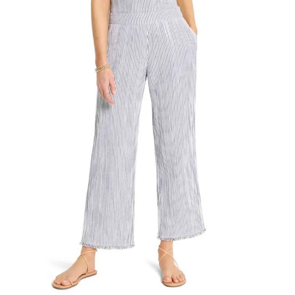New NIC+ZOE Pants size 16 Pinstripe Cotton Blend Gauze Ankle Wide Leg Vacation